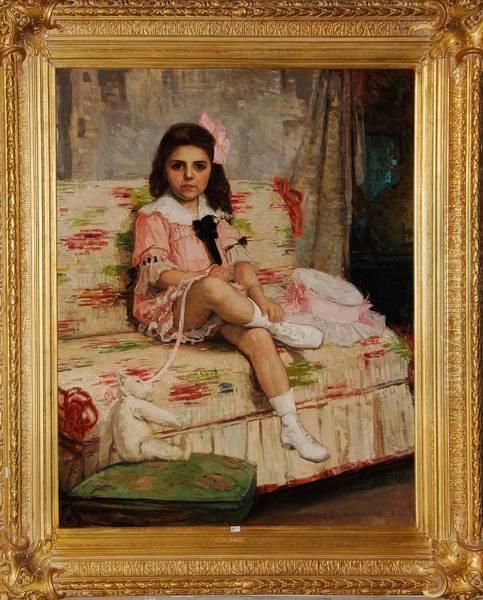 Portrait D""une Fillette Assise Sur Un Canape - view 1