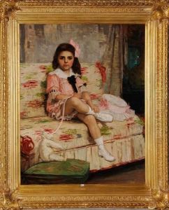 Portrait D""une Fillette Assise Sur Un Canape by Emile Berchmans