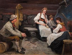 Interior Med Folkeliv by Nils Nilsen Bergslien