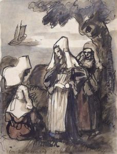 Bretonnes Au Bord De La Mer by Emile Bernard