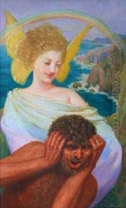 Ariel Et Caliban, Illustration De La Tempete De Shakespeare. by Valere Bernard