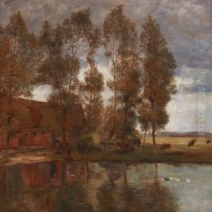 Landscape With A Farm And Cows In The Field