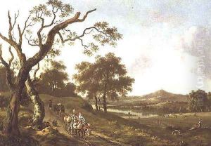 An Extensive Landscape with Pack Mules on a Country Road An Extensive Landscape with Pack Mules on a Country Road