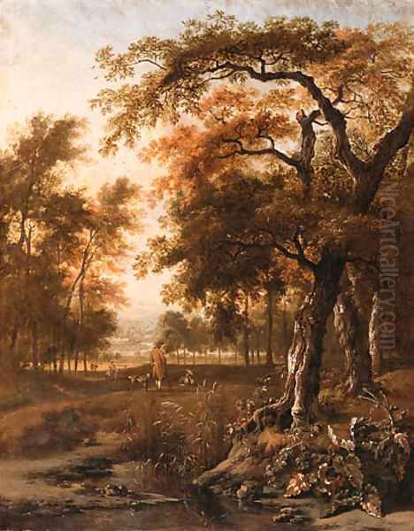 A wooded Landscape with Huntsmen resting by a path - view 1