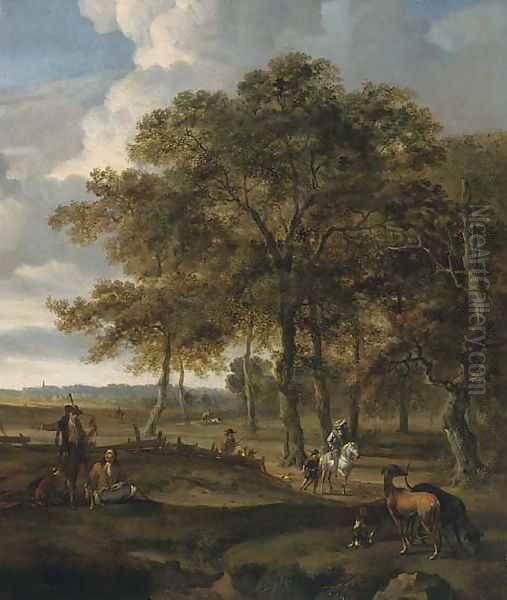 A landscape with a hawking party and hare coursing - view 1