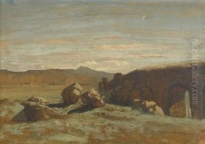 Romische Landschaft Mit Ruinen by Leon Rodolphe Berthoud