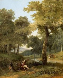 Horsemen In Landscape by Jean-Victor Bertin
