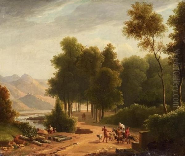 Landscape With Shepherds At A Well by Jean-Victor Bertin