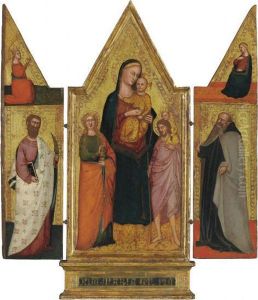 A Triptych: The Madonna And Child With Saints Mary Magdalene And Christopher by Bicci Di Lorenzo