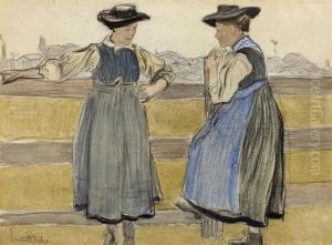 Zwei Walisserinnen. Verso Skizze
 Zu Einem Lesenden. (two Welsh Women) (verso Sketch Of A Man Reading)