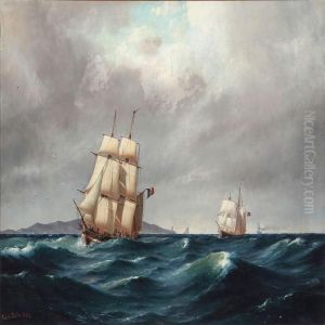 Seascape With A French Sailing Ship by Carl Ludwig Bille