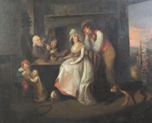 Cottage Interior With Figures Around A Table