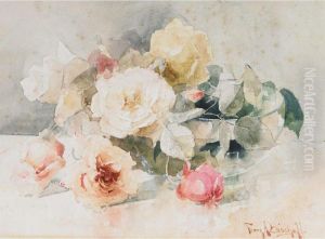 Roses In A Glass Bowl by Franz Bischoff