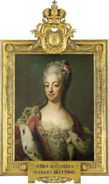 Portratt Av Drottning Sofia Magdalena Ikladd Rod Klanning Och Hermelinmantel - Midjebild - view 1