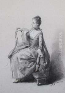 Young Girl Fastening Shoe by David Bles