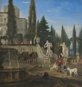Eine Jagdgesellschaft Trifft Sich Vor Einer Italienischen Villa by Jan Blom