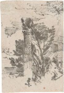 Landschaft Mit Antiker Saule Am Meer