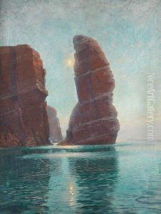 Felsen Von Helgoland Bei Mondschein by Hans Bohrdt