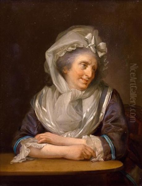 Une Dame Accoudee A Une Table - view 1