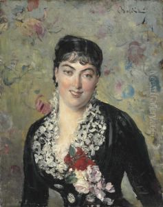 Portrait De Femme Au Bouquet De Roses by Giovanni Boldini