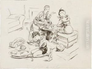 Scena Familiare Con Due Signore E Un Fanciullo Che Gioca
