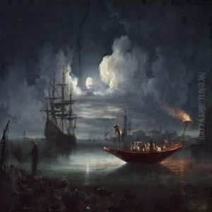 Fishermen Working In The Light Of The Full Moon by Carlo Bonavia