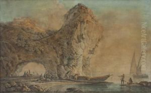 Pescatori E Barche In Una Marina Con Sperone Roccioso E Arco Naturale Sulla Sinistra by Carlo Bonavia