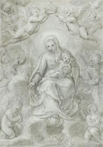 The Madonna And Child Surrounded By Putti by Gian Girolamo Bonesi
