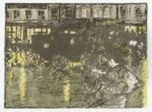 Rue, Le Soir, Sous La Pluie