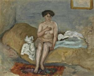 Femme Nue Assise Sur Un Divan