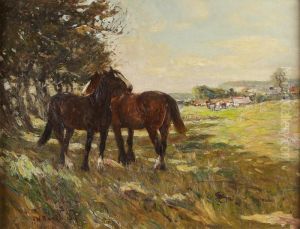 A Sunlit Meadow With Shires And Sheep A Sunlit Meadow With Shires And Sheep