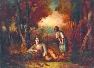 Deux Femmes A La Cage Aux Oiseaux by Frederic Borgella