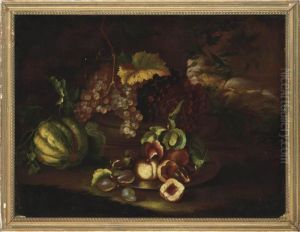 Grapes, Melon, Figs And Peaches On A Ledge