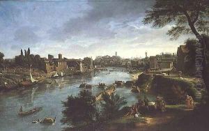 View of the River Tiber in Rome by Caspar Andriaans Van Wittel