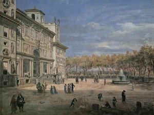 The Villa Medici and Garden in Rome by Caspar Andriaans Van Wittel
