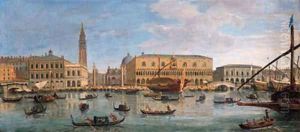 The Bacino di San Marco, Venice, looking towards the Doge's Palace and the Piazzetta, with the Bucintoro and other shipping