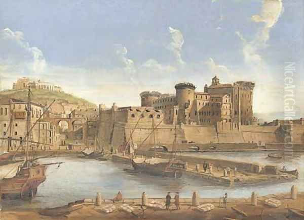 La Darsena delle galere View of Naples from the harbour, with a view of the Castel Nuovo and Capodimonte beyond - view 1