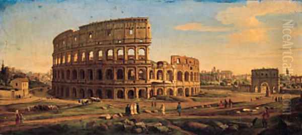 The Colosseum and the Arch of Constantine, looking towards the Forum, with figures and artists sketching - view 1