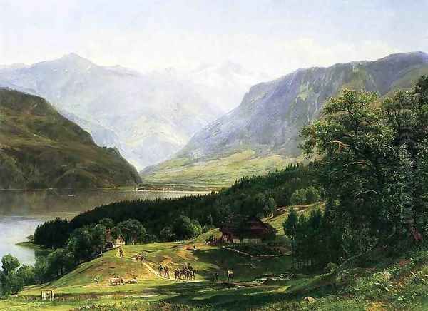 Travelers in the Swiss Alps - view 1