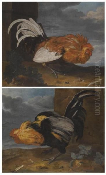 Two Studies Of A Cockerel In A Landscape Looking In Opposite Directions - view 1