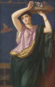 Fanciulla Con Cesto Di Fiori In Un Interno Pompeiano by Auguste Jules Bouvier, N.W.S.