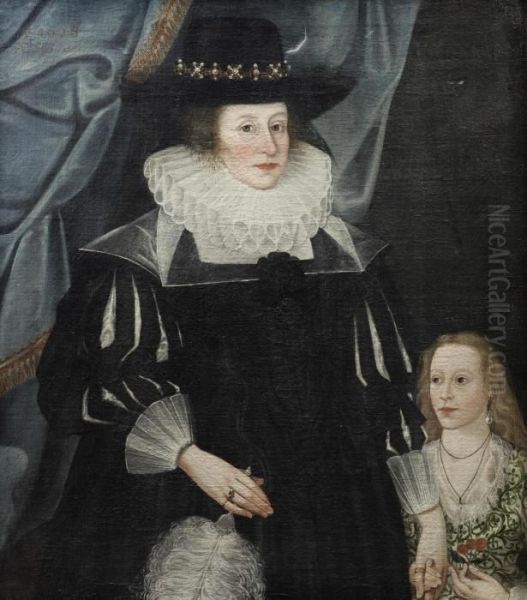 Portrait Of Catherine Babington And Her Daughter Lucy, Standing Before A Blue Curtain - view 1