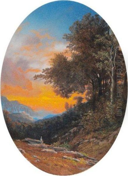 < Personnage Dans Un Paysage Au Soleilcouchant >. - view 1