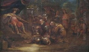 Konig Salomo Empfangt Die Konigin Von Saba by Leonaert Bramer