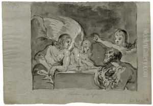 Abraham Und Die Drei Engel by Leonaert Bramer