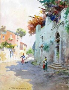 Scorcio Di Paese Con Figure by Carlo Brancaccio
