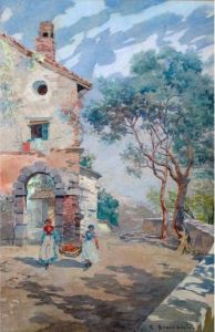 Scorcio Di Paese Con Figure by Carlo Brancaccio