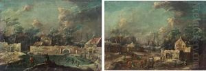 Pendants - "winterlandschaft Mit Pferdeschlitten" Und "winterlandschaft Mit Eislaufern" by Pieter Jan Brandl