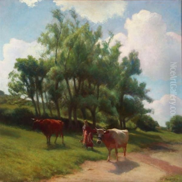 Summer Landscape With A Peasant Woman And Two Cows - view 1
