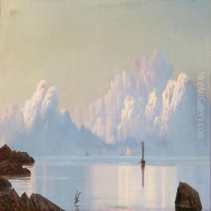 Rocky Coastal Scene, In The Background Clouds In The Evening Sund by Johan Ulrik Bredsdorff